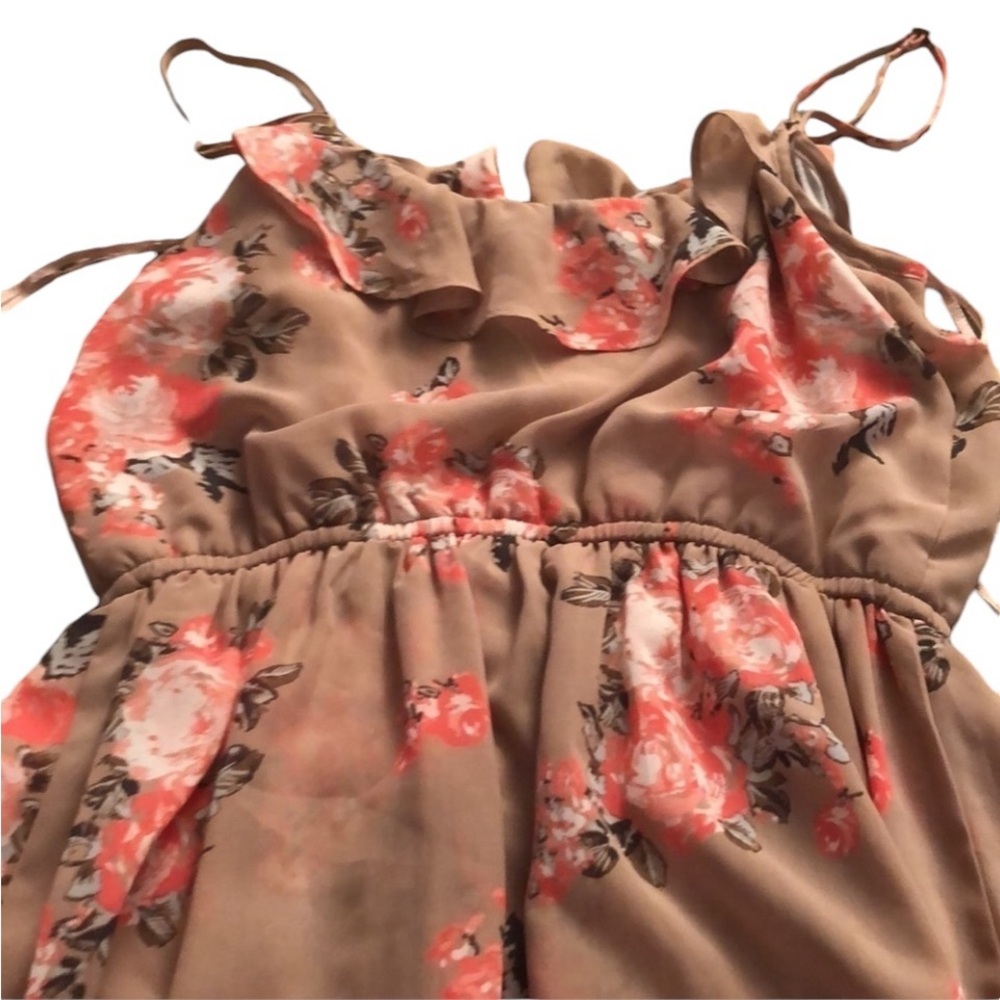 Guess small tan & coral floral print lined dress with adjustable straps